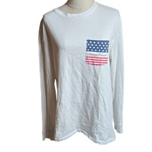 Vineyard Vines Patriotic Flag Logo White  Long Sleeve Tee Shirt